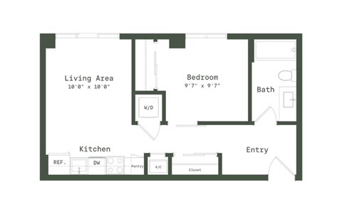 Floor plan for 1 bed, 1 bath, 536 sqft